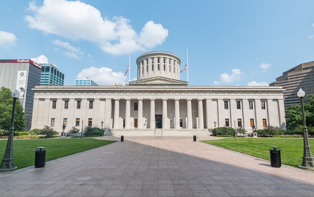Exterior view of the Ohio Statehouse in Columbus under daylight.