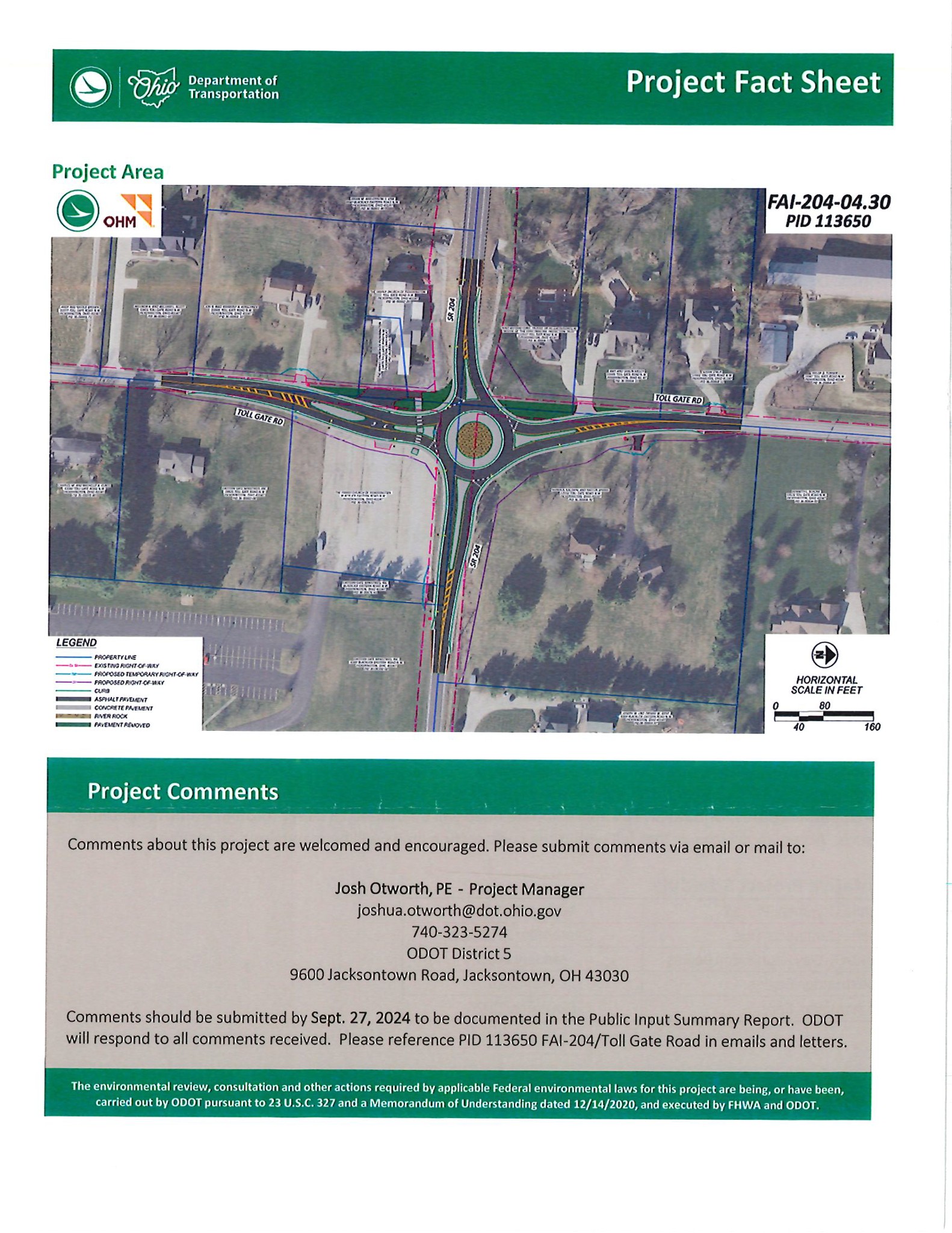 Aerial engineering diagram displaying the proposed single-lane roundabout layout at State Route 204 and Tollgate Road.