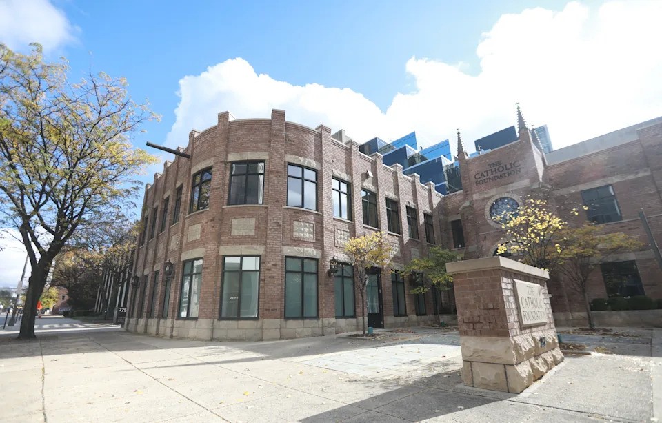 Exterior of The Catholic Foundation brick building at 257 E. Broad Street in Columbus, Ohio.